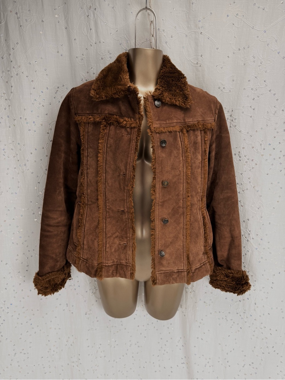 H&O Y2K Genuine Suede Faux Fur Fitted Jacket Brown – Small